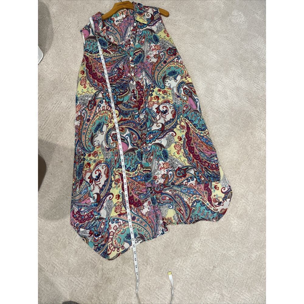 Spense Top Women 2XL Multicolor Paisley Tunic Button Up Sleeveless Shirt FLAW - Picture 6 of 11